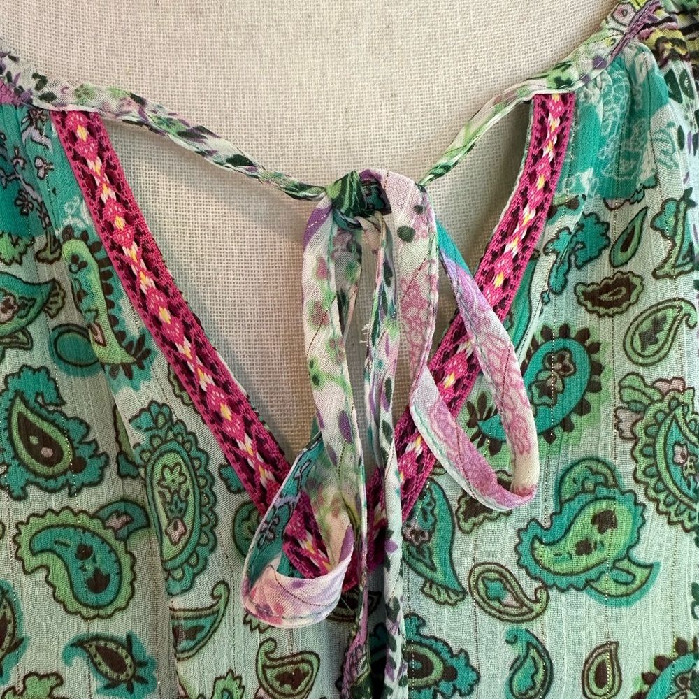 UMGEE Boho Mixed Print Patchwork 3/4 sleeve Dress, Pink, Green, Lavender Small - Picture 4 of 10